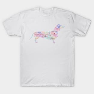 Dog Sausage Silhouette Shape Text Word Cloud T-Shirt